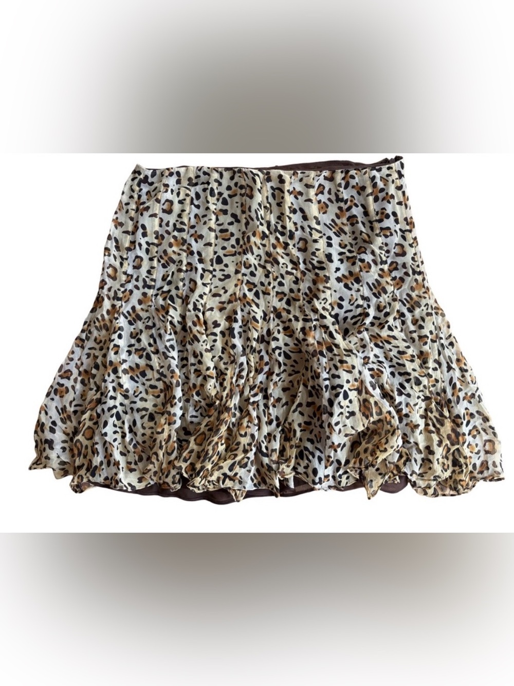 BARAMI Leopard Print Ruffle Mini Skirt - Brown & Cream Size 10